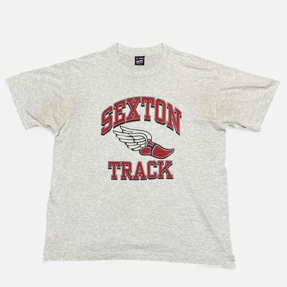 Vintage sexton track red and grey graphic single stitch Tshirt